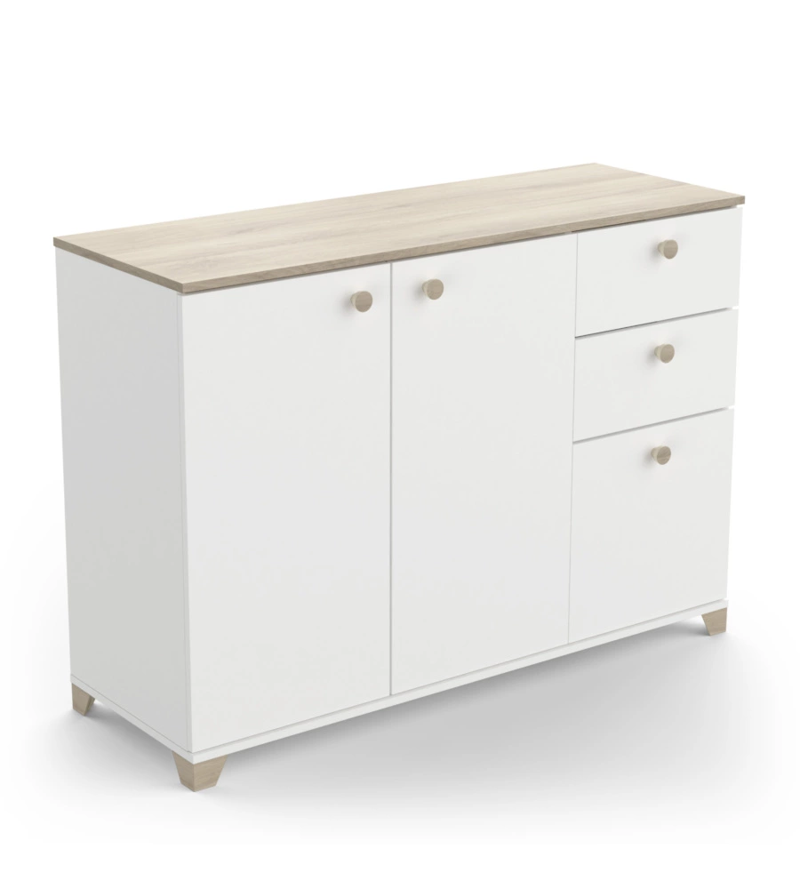MOBILE MULTIUSO "IZZY" 3 ANTE E 2 CASSETTI BIANCO OPACO E QUERCIA, 119,6X41,9X85,1 CM